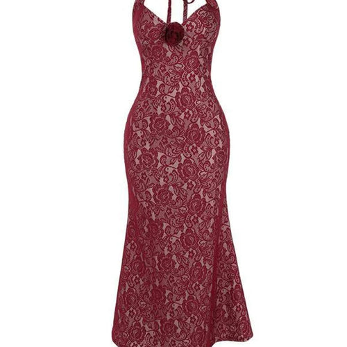 Load image into Gallery viewer, Sexy Sleeveless Lace Patchwork 3D Floral Dress Women Elegant Hip Hugging Lace Up Bodycon Party Club Evening Dress 2025
