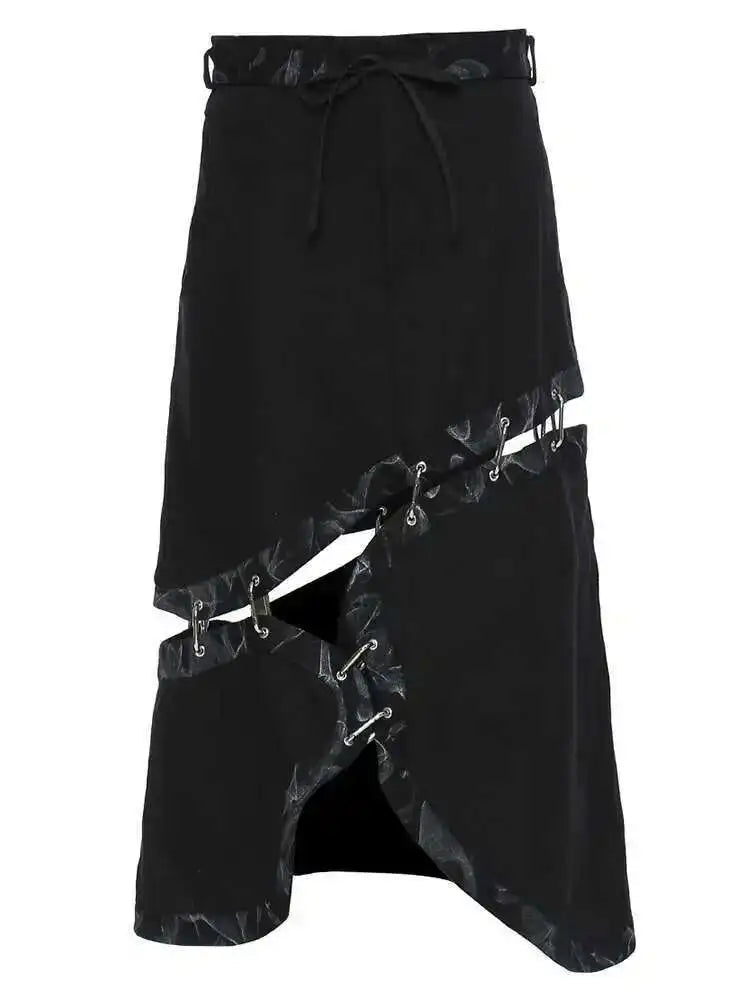 High Waist Black Detachable Irregular Printed Denim Half-body Skirt Women Fashion Tide New Spring Autumn 2025 1DH4523
