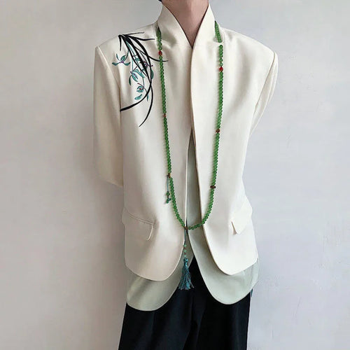 Load image into Gallery viewer, Men&#39;s Suit Jacket Orchid Embroidered Design Double-layered Shawl Collar Blazer Stylish New Chinese Style Male Top 9W1704
