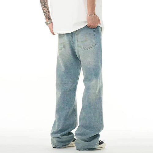 Load image into Gallery viewer, High Street Men's Washed Denim Pants American Style Loose Straight Wide Leg Trendy Solid Color Male Summer Bottoms 9W1741
