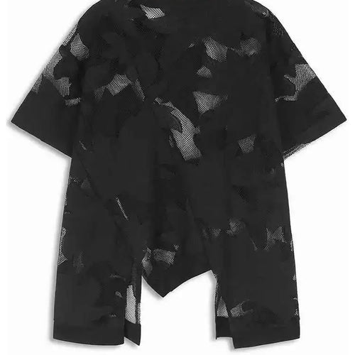 Load image into Gallery viewer, Women Embroidered Lace Zipper Irregular Big Size T-shirt New Round Neck Short Sleeve Fashion Spring Summer 2025 1DH6176
