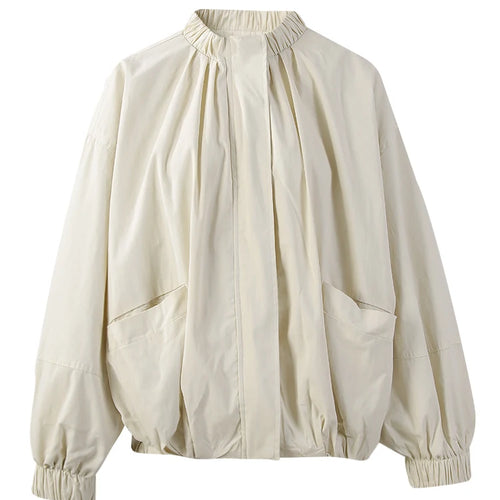 Load image into Gallery viewer, Apricot Pleated Big Size Elegant Jacket New Stand Collar Long Sleeve Women Coat Fashion Tide Spring Autumn 2025 1DH6940
