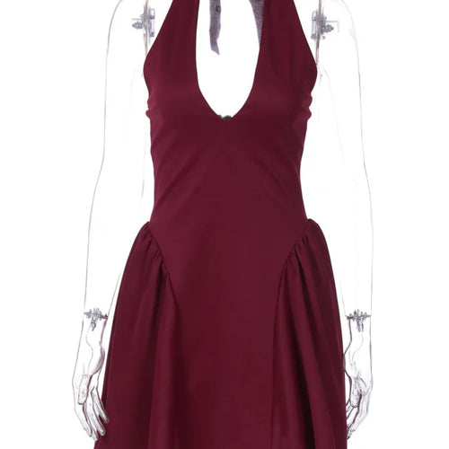 Load image into Gallery viewer, Deep V Neck Backless Sexy Mini Dress For Women Elegant Halter Sleeveless High Waist A-line Pleated Club Party Dress
