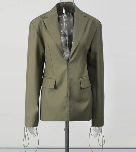 Solid Spliced Lace Up Hollow Out Two Piece Sets for Women Lapel Long Sleeves Blazer High Waist Pant Ste Female New