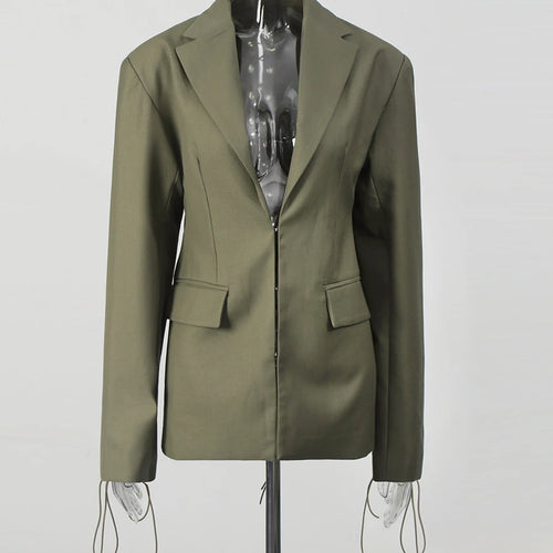 Load image into Gallery viewer, Solid Spliced Lace Up Hollow Out Two Piece Sets for Women Lapel Long Sleeves Blazer High Waist Pant Ste Female New
