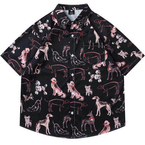 Load image into Gallery viewer, Harajuku Hawaiian Shirts Graffiti Cartoon Dog Graphic Printed Summer Beach Blouse Men Hip Hop Baggy Button Up Short Sleeve Tops
