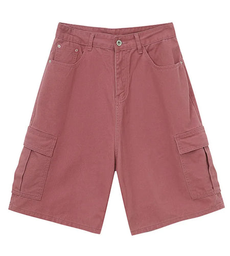 Summer Casual Bottoms Men's Denim Shorts Retro Washed Wide Leg Short Jeans Straight Solid Color New Trendy Male 9C6402