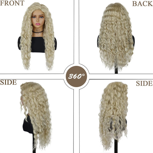 Load image into Gallery viewer, Synthetic Hair Long Curly Blonde Wigs for Women Natural Wig Thick Fluffy Wigs Ombre Color Blond Wig with Free Part Bangs Costume
