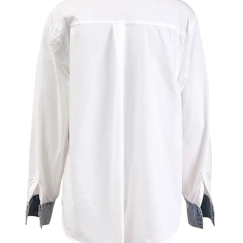 Load image into Gallery viewer, Women White Denim Color-block Big Size Elegant Blouse New Lapel Long Sleeve Shirt Fashion Tide Spring Autumn 2025 CPDB122
