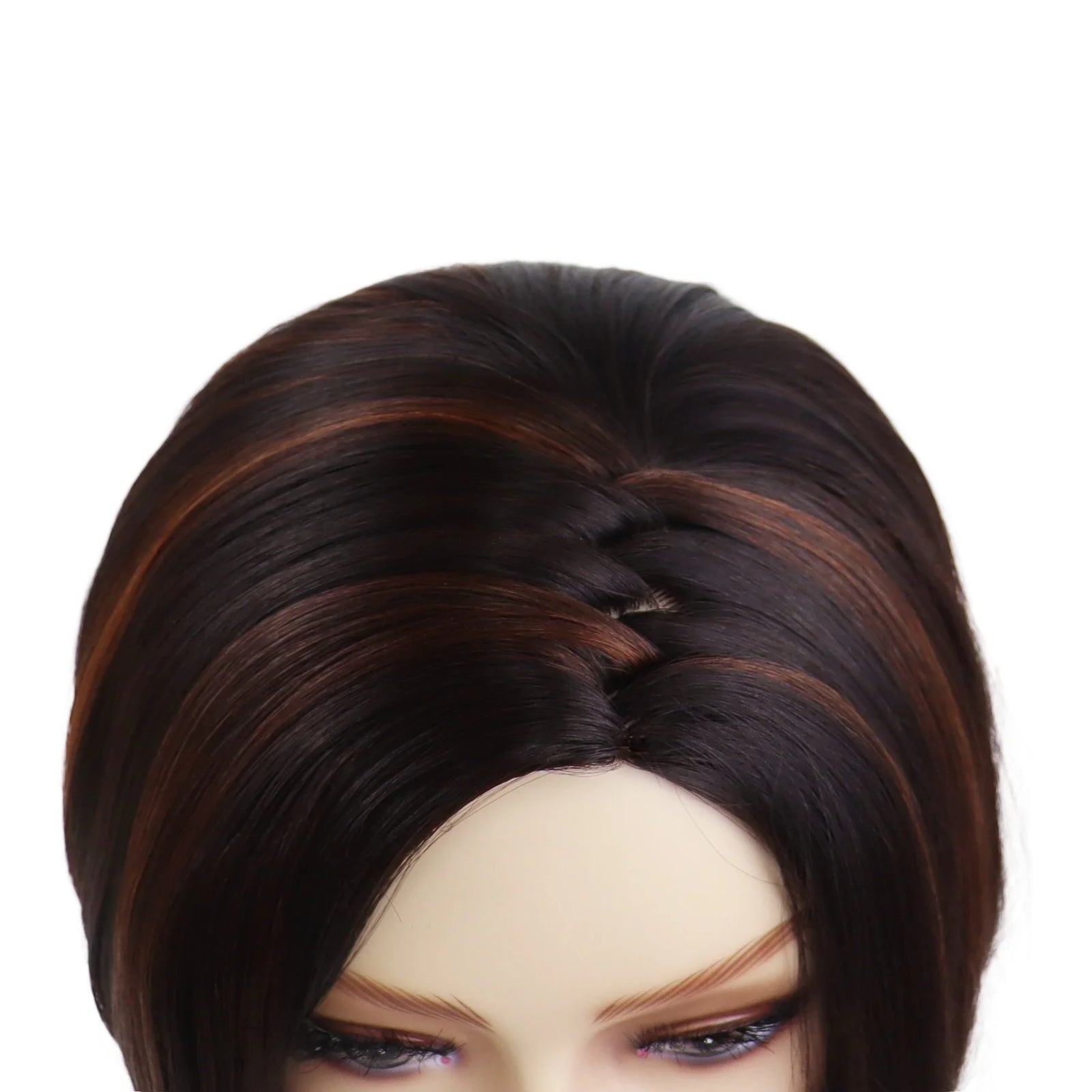 Brunette Brown Wig Natural Synthetic Hair Petite Size Wigs for Women Pixie Cut Short Highlight Hair Trendy Mommy Wig