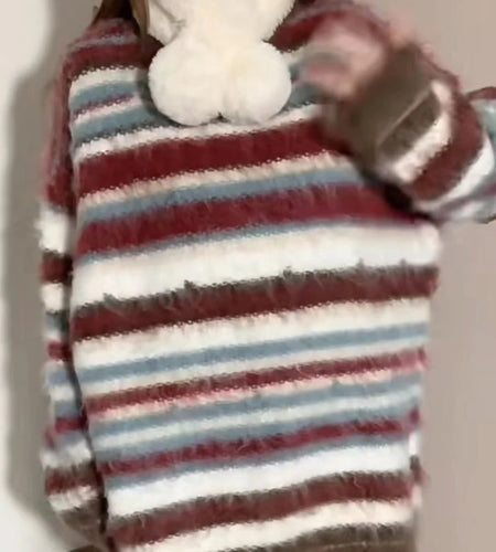 Y2k Aesthetic Contrast Color Sweaters Harajuku Men and Women Striped Oversized Jumpers Autumn Grunge Vintage Casual Pullovers