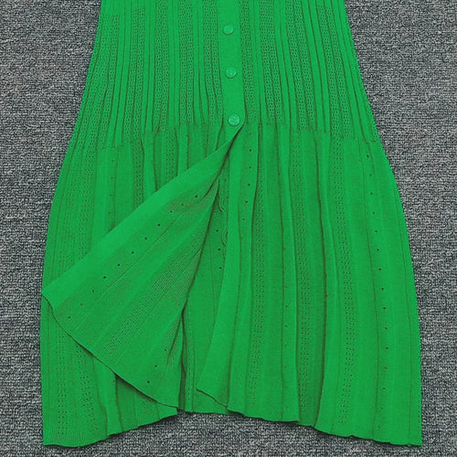 Load image into Gallery viewer, French Fashion Women Black Patchwork Single Breasted Elegant Knit Dress Autumn Beige Green Long Sleeve Slim Split Dresses Ladies
