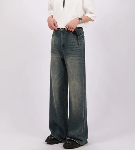 Spring New Male Jeans American High Street Trend Loose Full Length Straight Leg Men's Denim Pants 2025 Summer 9W1290