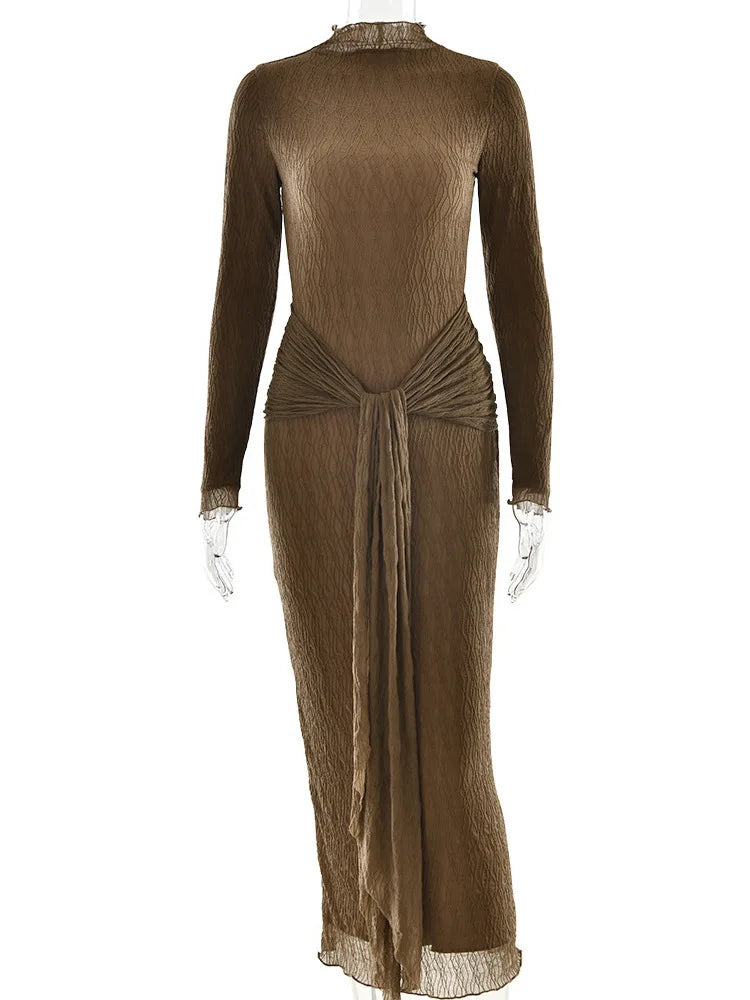 Elegant Long Sleeved Lace Patchwork Bodycon Party Club Evening Dress For Autumn Winter 2025 New Long Dress Slim Vestido