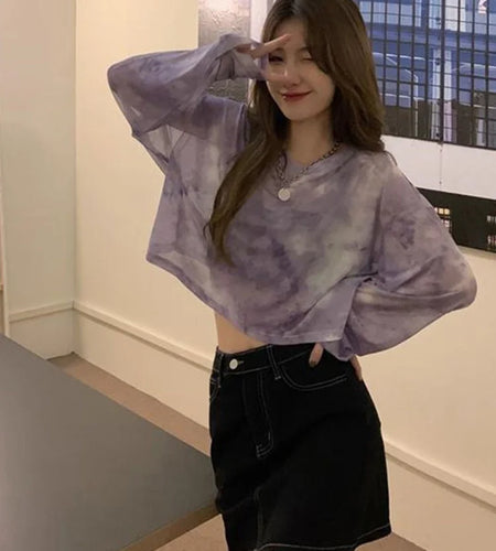 T-Shirts Women Tie Dye Casual Trendy Elegant Sun-proof Sexy Ladies Tees Teens Sheer Tops Summer Hot Selling Beach Simple Cozy