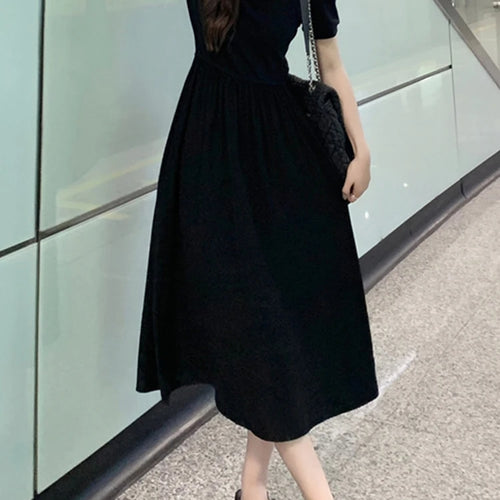 Load image into Gallery viewer, French Style Black Elegant Slim Women Dress Puff Sleeve Square Neck Split Fashion Female Dresses Summer Solid Color Dress
