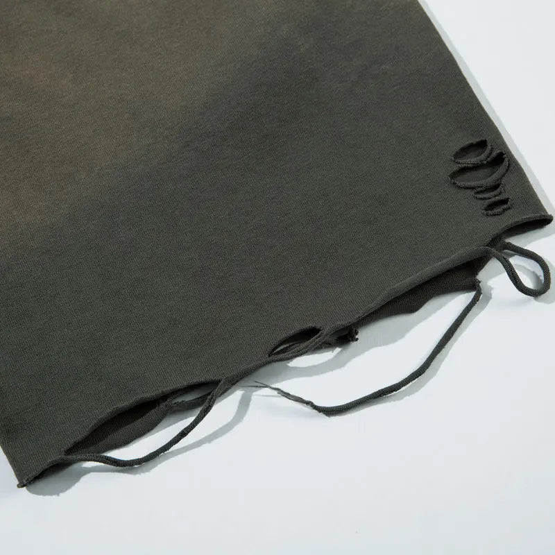 Vintage Oversized T-Shirt Y2K Grunge Skull Graphic Printed Ripped Hole Gradient Tshirt Hip Hop Punk Gothic Casual Streetwear Top