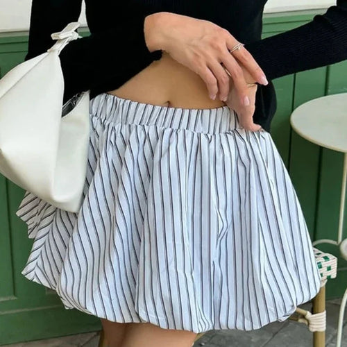 Load image into Gallery viewer, Elastic Waist Cute Pink Striped Print Mini Skirt High Waisted Bubble Skirts for Woman Trending 2024 C96-BH14
