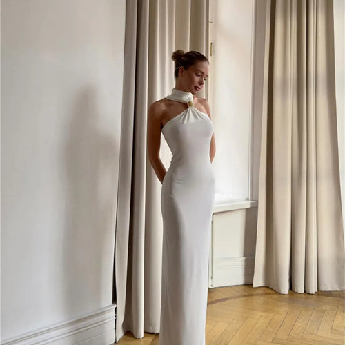 Load image into Gallery viewer, Turtleneck Off-shoulder Sexy Knit Maxi Dress For Women Gown Metal Buckle Strapless Sleeveless High Waist Knitted Dress
