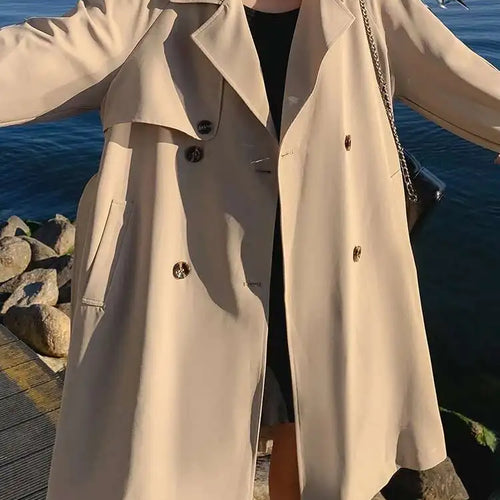 Load image into Gallery viewer, Women Khaki Back Pleated Big Size Elegant Trench New Lapel Long Sleeve Windbreaker Fashion Tide Spring Autumn 2025 1DH9716
