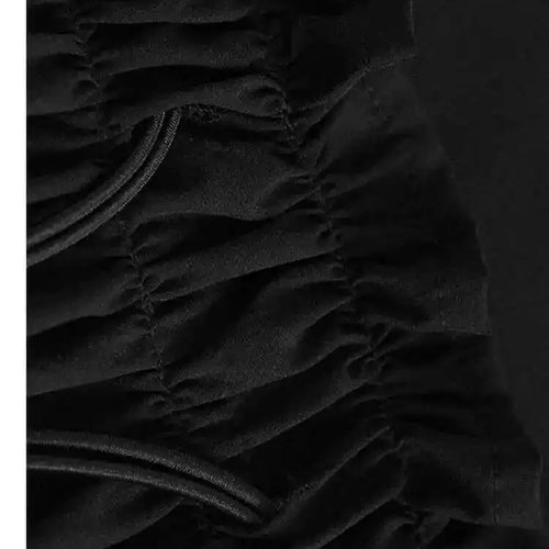 Load image into Gallery viewer, Women Black Pleated Drawstring Big Size Midi Dress New Round Neck Short Sleeve Fashion Tide Spring Summer 2025  1DH6181
