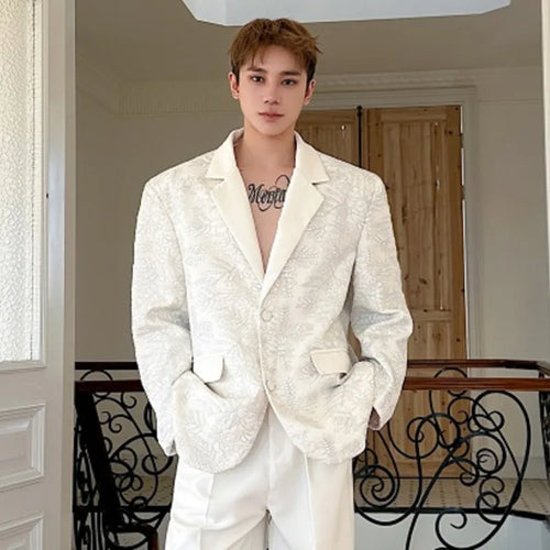 Load image into Gallery viewer, Male Blazer Doublelayer Threedimensional Relief Embroidered Lapel Deisgn Solid Color Single Breasted Suit Jacket 9W1487
