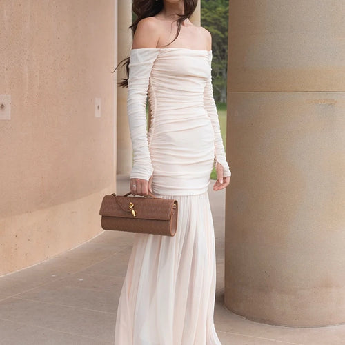 Load image into Gallery viewer, Off-shoulder Strapless Sexy Maxi Dress Women Summer New Patchwork Backless Long Sleeve Pleated Long Dress Elegant
