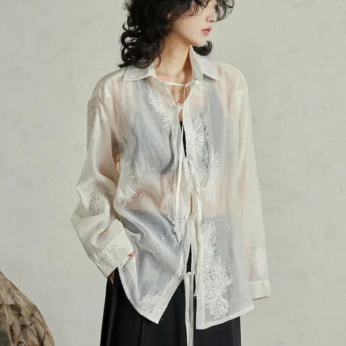 Load image into Gallery viewer, Women Black Printed Perspective Big Size Thin Blouse New Lapel Long Sleeve Shirt Fashion Tide Spring Autumn 2025 1DH4976
