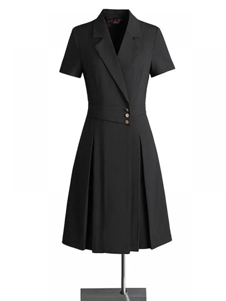 Women Solid Elegant Single Breasted Suit Dress 2024 Summer New Fashion Clothing High Waist Slim Short Sleeved Party Blazer Dress