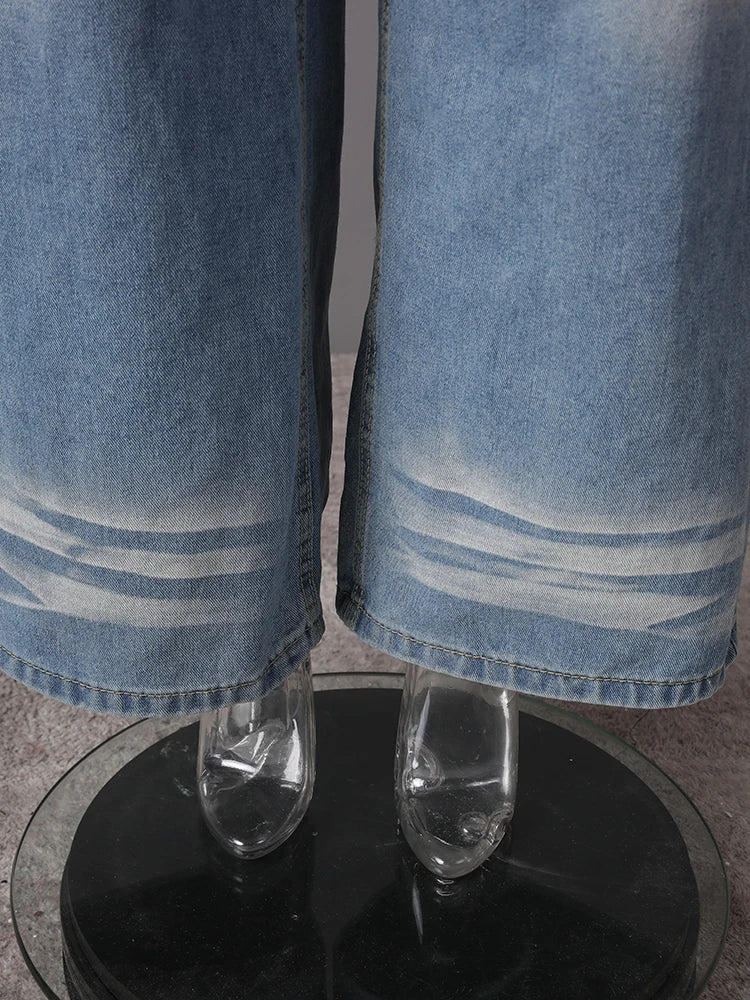 High Waist Blue Denim Vintage Pocket Casual Wide Leg Jeans New Women Trousers Fashion Tide Spring Autumn 2025 CPG3090