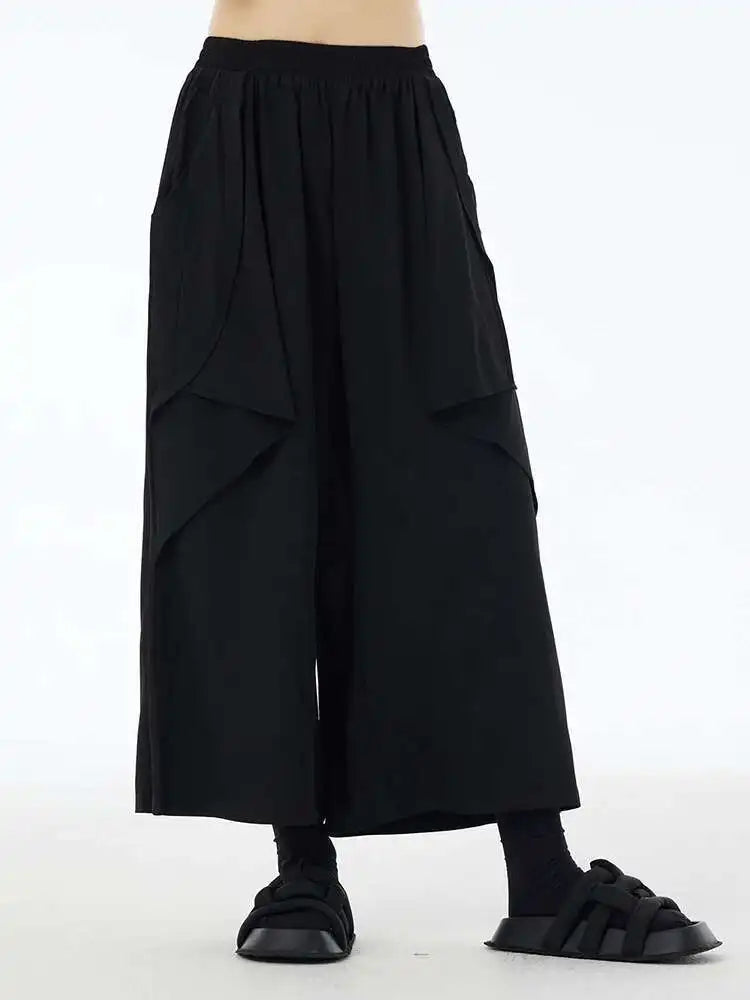 High Elastic Waist Black Irregular Pleated Long Wide Leg Pants New Trousers Women Fashion Tide Spring Autumn 2025 1DH6134