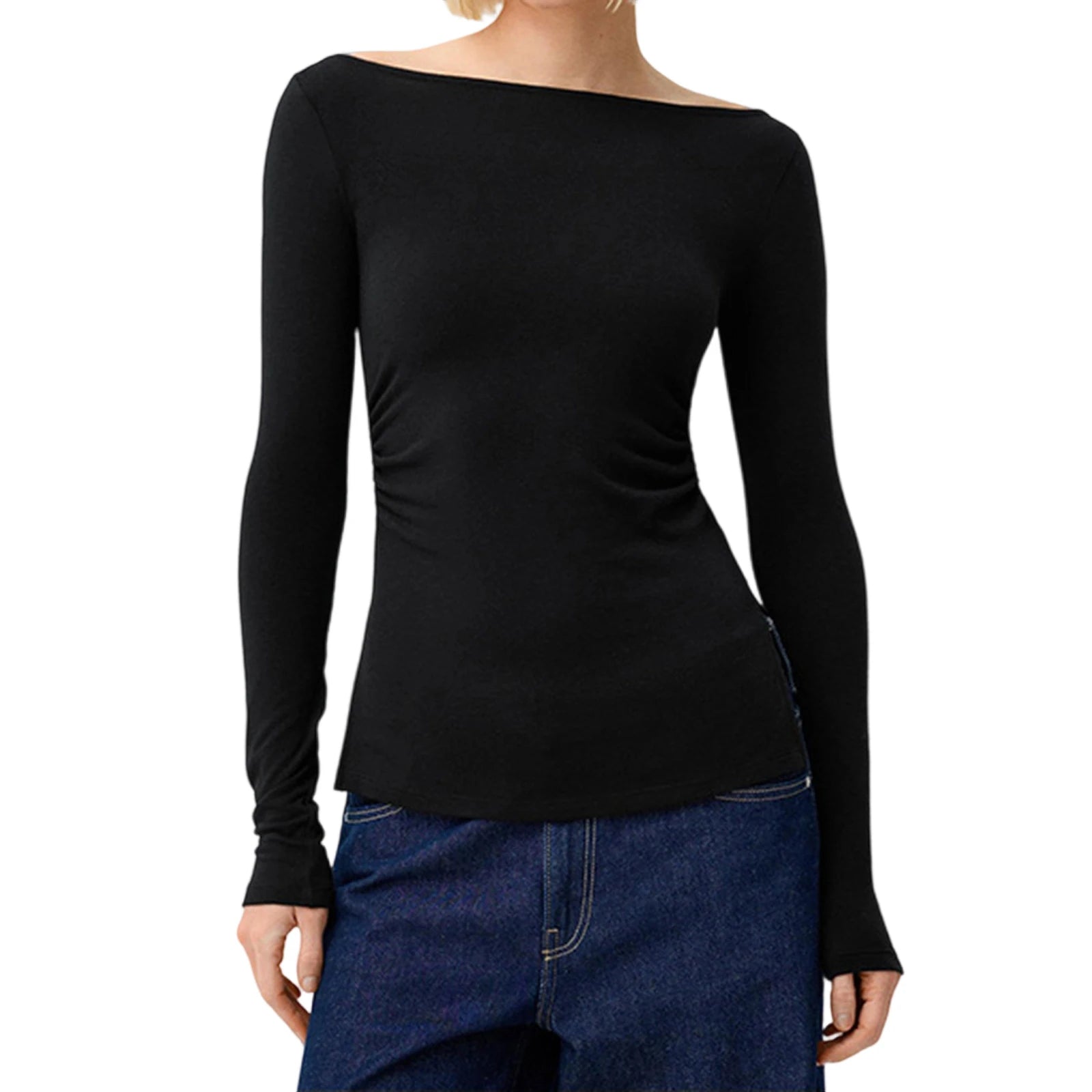 Sexy Crop Tops y2k Women Aesthetic Clothing Solid Color Long Sleeve Slit Hem T Shirts Fall Spring Clothes Streetwear