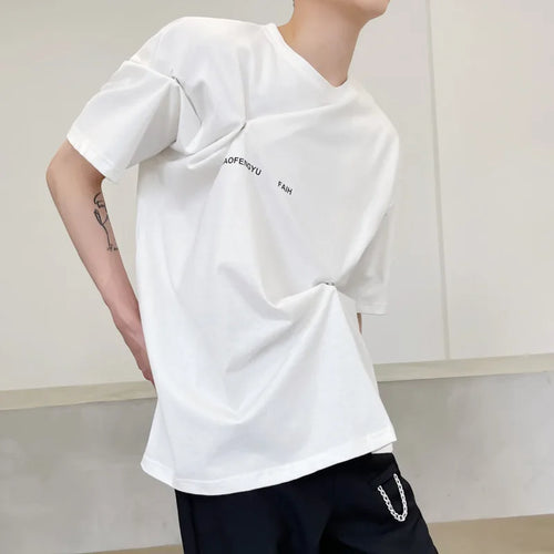 Load image into Gallery viewer, Trend Male T-shirts Letter Painting Round Neck Tops Short Sleeve Button Solid Color Male Clothing Simple Summer 9C6367
