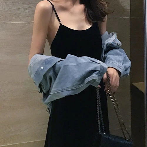 Load image into Gallery viewer, Sexy Night Club Black Slip Dress Split Backless Off Shoulder Spaghrtti Strap Party Evening Dresses  Summer
