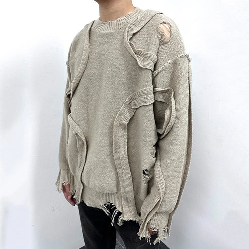 Load image into Gallery viewer, Men&#39;s Sweater Broken Hole Loose Long Sleeved New Korean Winter Round Neck Worn-out Design Male Casual Clothing 9W1826
