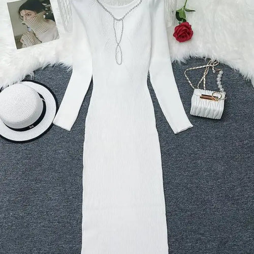 Load image into Gallery viewer, Autumn Winter Women's Solid Diamond Temperament Long Sleeved Dress French Square Neck Office Lady Knitwear Dress 2024 Simplicity
