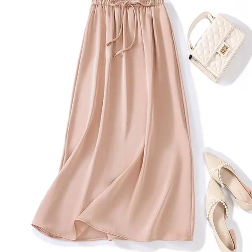 Load image into Gallery viewer, French Retro Solid Elegant Women Bandage Long Skirts Korean Fashion Pleated A-line Skirt Spring Autumn Office Wrapped Hip Skirt
