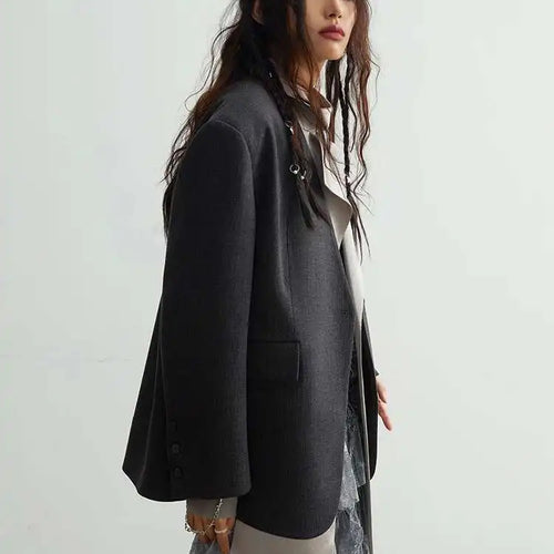 Load image into Gallery viewer, Women Black Irregular Big Size Blazer New Lapel Scarf Long Sleeve Fit Jacket Fashion Tide Spring Autumn 2025 1DH2113
