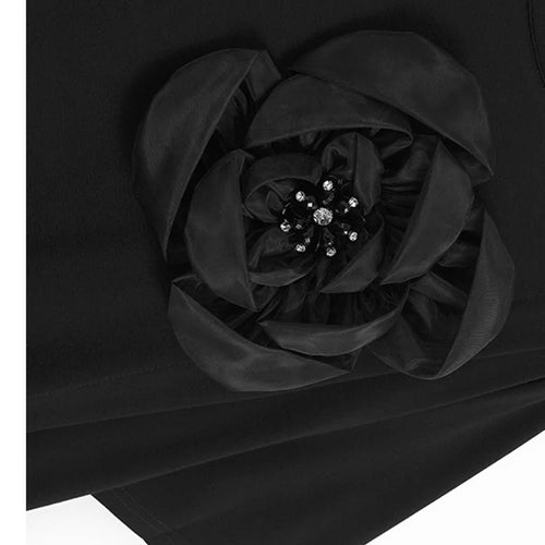 Load image into Gallery viewer, Women Black Three-dimensional Flower Big Size Midi Dress New Round Neck Short Sleeve Fashion Spring Summer 2025 1DJ1191
