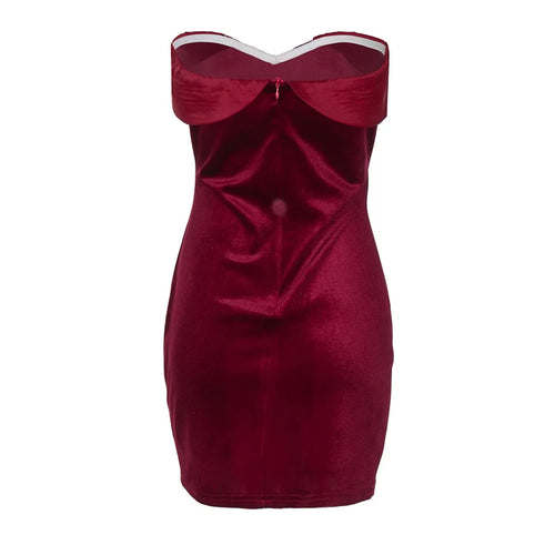 Load image into Gallery viewer, Velvet Off-shoulder Strapless Sexy Mini Dress For Women Robe Fashion Backless Sleeveless Club Party Dress Elegant

