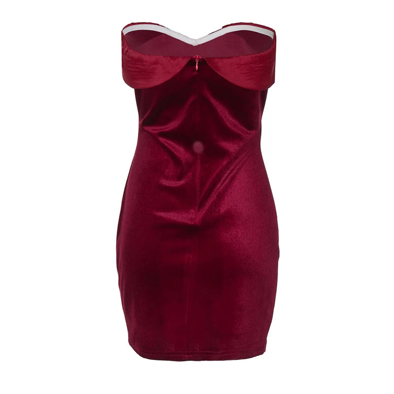 Velvet Off-shoulder Strapless Sexy Mini Dress For Women Robe Fashion Backless Sleeveless Club Party Dress Elegant
