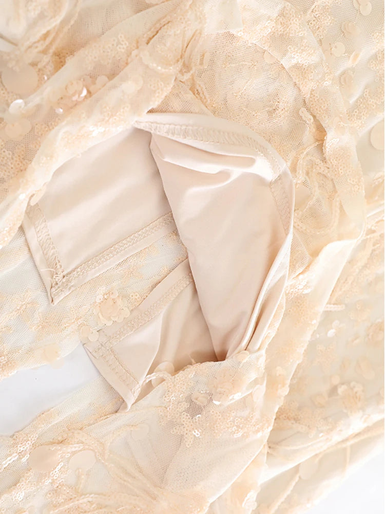 High Elastic Waist Black Sequins Tassels Elegant Long Half-body Skirt Women Fashion Tide New Spring Autumn 2025 1DJ0650