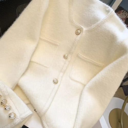 Load image into Gallery viewer, Vintage Beige Warm Women Long Sleeve Knitted Cardigan Sweater Coat Autumn Winter Korean Fashion Black Single Breasted Tops Trend
