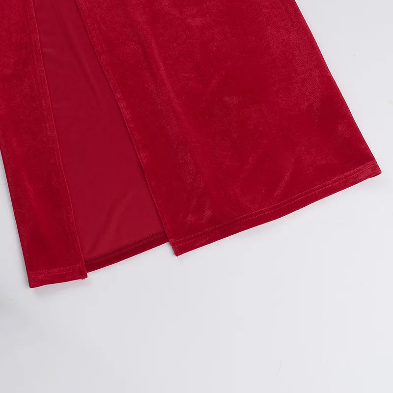 Velvet Long Sleeve Sexy Maxi Dress For Women Autumn Winter New Square Collar Thigh High Split Evening Club Party Dress