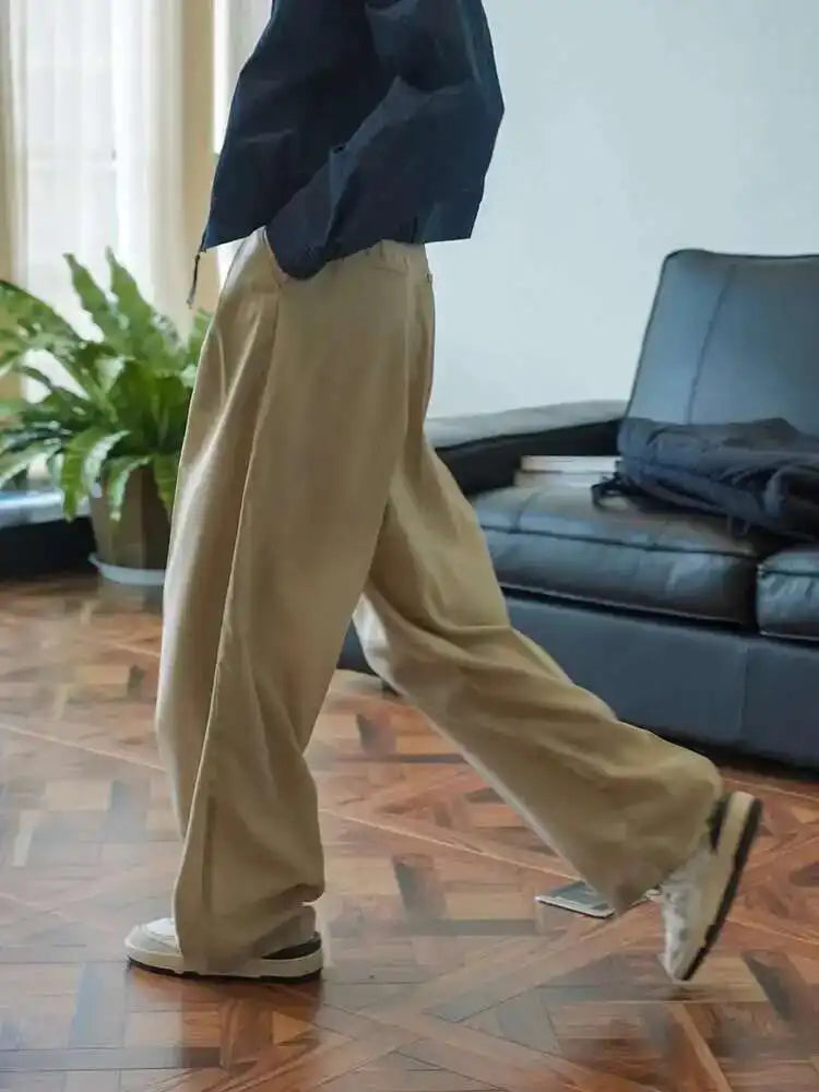 High Waist Khaki Brief Pleated Long Wide Leg Pants New Loose Fit Trousers Women Fashion Tide Spring Autumn 2025  1DF9946