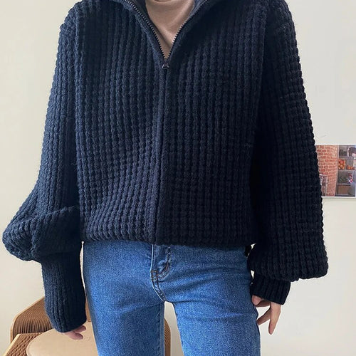 Load image into Gallery viewer, Solid Knitting Sweaters For Women Turtleneck Long Sleeve Loose Spliced Zipper Casual Sweater Female Fashion Clothes
