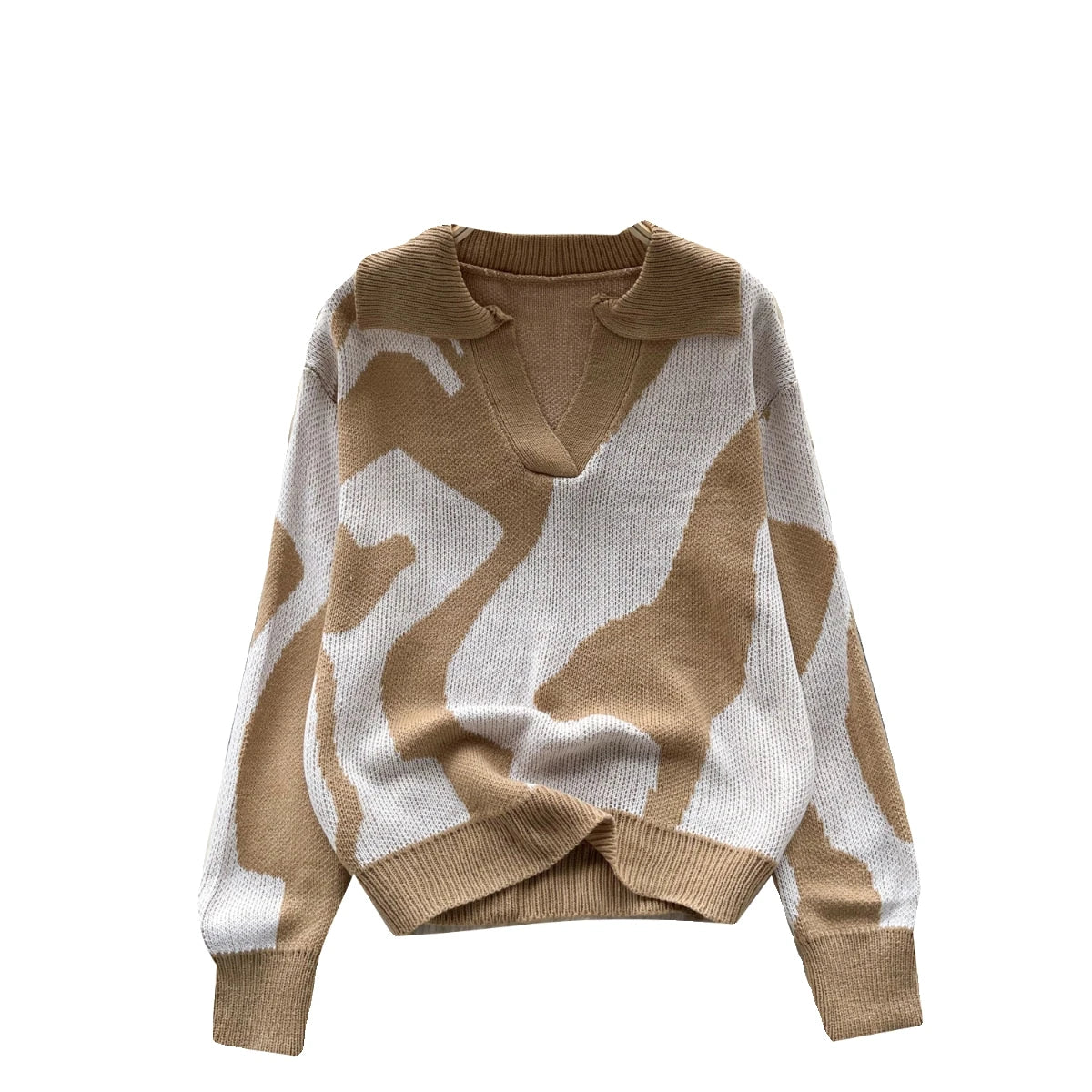 Korean Long Sleeved Patchwork Office Crochet Sweater For Women Autumn Winter Holiday Knit Pullover Tops Fashion Casual Popular