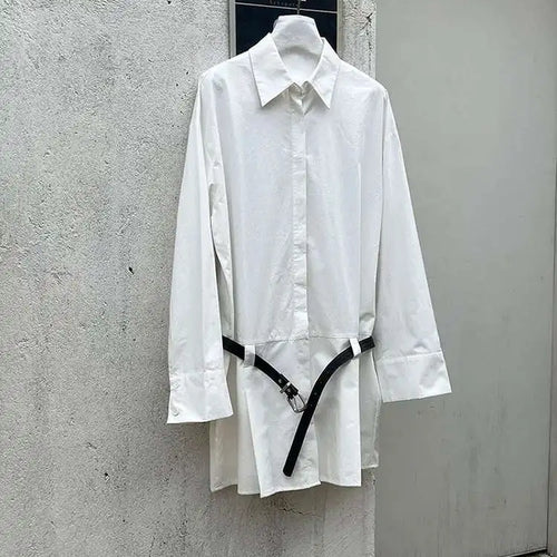 Load image into Gallery viewer, Women White Hem Pleated Elegant Big Size Mini Shirt Dress New Lapel Long Sleeve Fashion Tide Spring Autumn 2025 1DH9552
