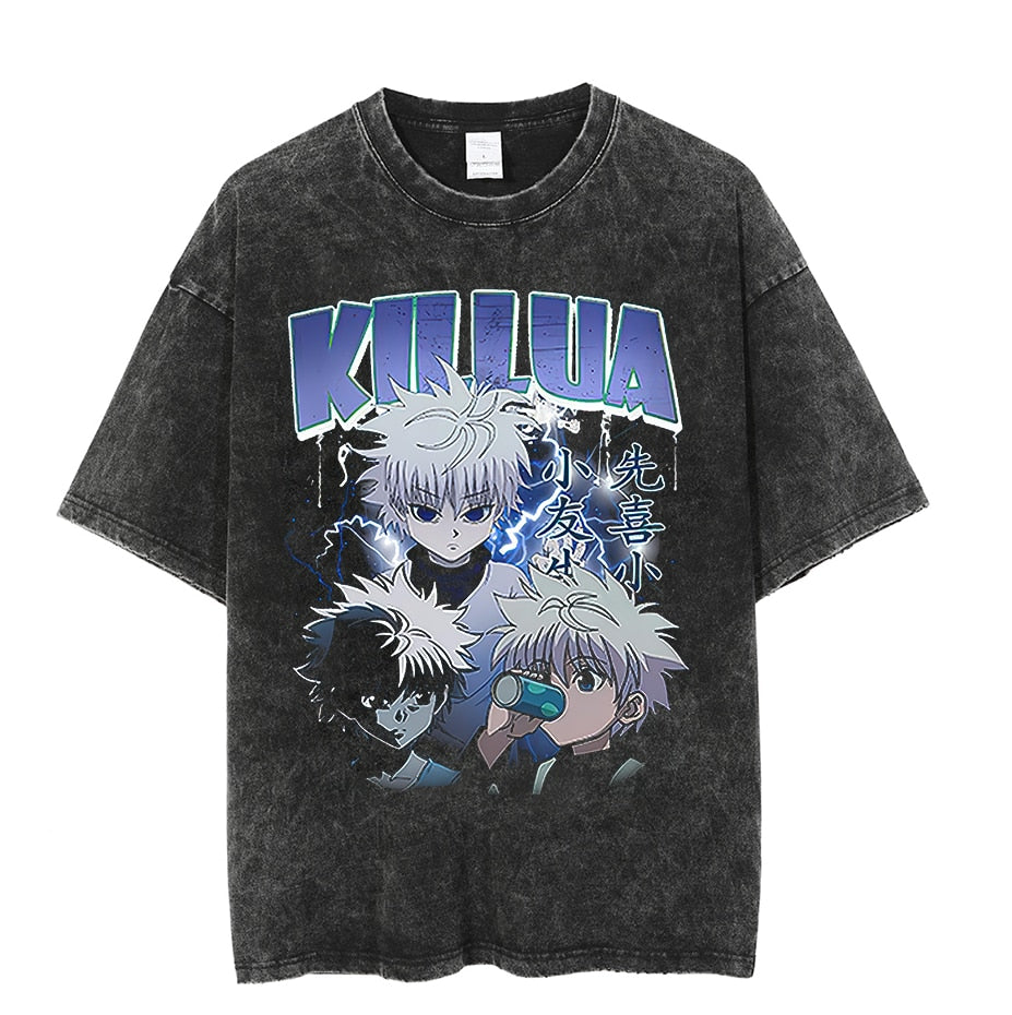 Vintage Washed Tshirts Anime T Shirt Harajuku Oversize Tee Cotton fashion Streetwear unisex top 8v2