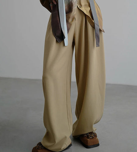 High Waist Khaki Pleated Hollow Out Elegant Long Wide Leg Pants New Trousers Women Fashion Tide Spring Autumn 2025 1DJ0810